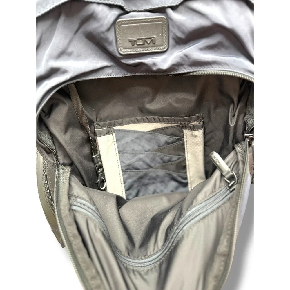 TUMI Harrison Backpack Navy Blue Nylon Black Leather Laptop Travel Business
